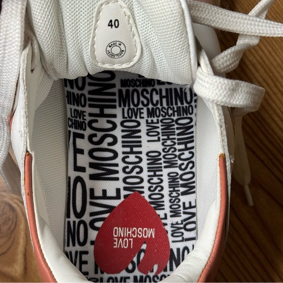 Love Moschino White Pink Colorblock Heart Casual Dress Sneakers Womens 40 - Picture 9 of 12